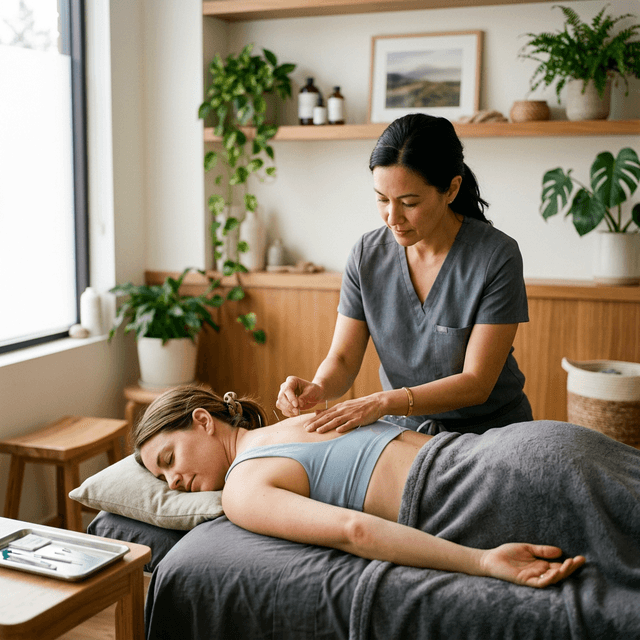 Professional acupuncturist providing acupuncture treatment